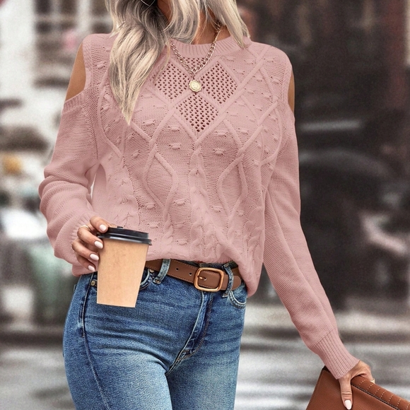 Cold Shoulder Cable Knit Sweater